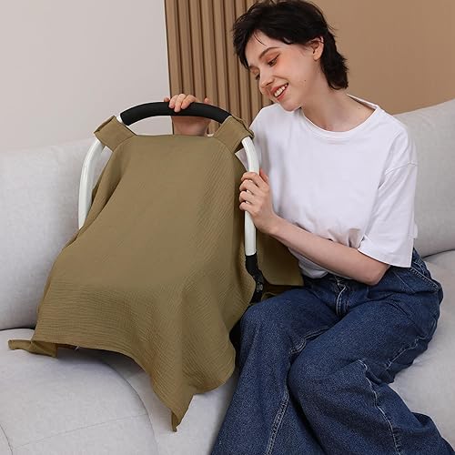 100% Muslin Cotton Car Seat Cover Baby, Carseat Canopy Cover, Universal Fit Stroller Covers for Boys and Girls (Roman Green) - Jamouz