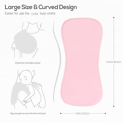 Ultra-Soft Cotton Burping Clothes - Large, Absorbent, Waterproof Baby Burp Cloths in Cute Unisex Designs 5 Pack (pink01) - Jamouz
