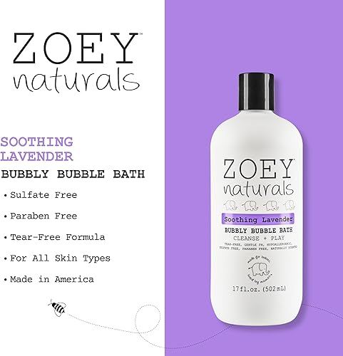 Zoey Naturals - Soothing Lavender Bubble Bath for Kids & Babies, Tear-Free Moisturizing Toddler Soap with Aloe & Avocado Oil for Calm Experience - Made in USA, 17 oz - Jamouz