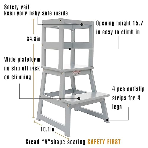 SDADI Kids Kitchen Step Stool Holds up to 150 Pounds with Safety Rail, White - Jamouz