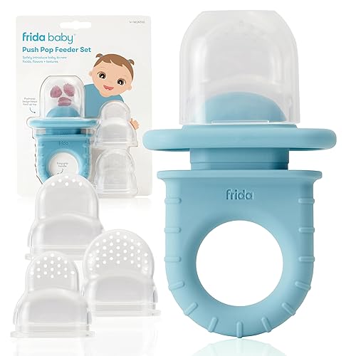 Frida Baby Push Pop Feeder, Baby Fruit Feeder to Safely Introduce New Foods, Valentines Day Gifts for Kids, Fresh + Frozen Food Silicone Feeder for Babies, BPA Free, Dishwasher Safe | 3 Count, Teal - Jamouz