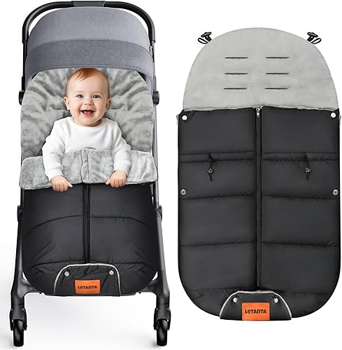 Warm Bunting Bag, Universal Stroller Cover for Winter Sleeping Bag Blanket Cold Weather, Waterproof Toddler Footmuff (Black, Large) - Jamouz