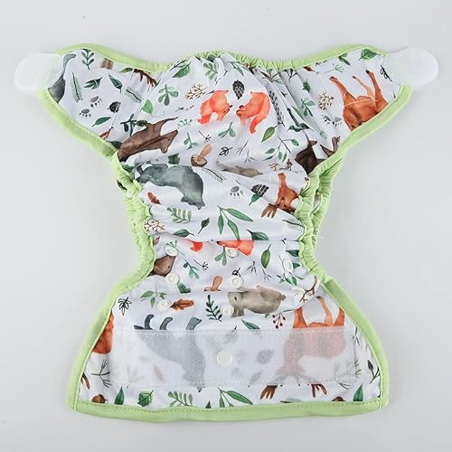 Baby Cloth Diaper Cover Nappy Hook and Loop Double Gusset 6.6lbs to 33lbs (Rabbits Wolves) - Jamouz