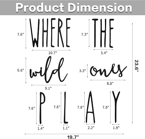 Playroom Wall Decor Where the Wild Ones Play Room Wooden Sign Wall Art Decoration for Boys and Girls Playroom Toy Room Kids Toddler Nursery Room Bedroom Home Word Cutouts Sign (Shaka & Victory) - Jamouz