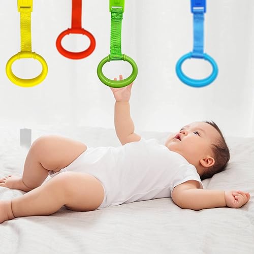 codree 4 Pcs Baby Playpen Pull up Rings- Baby Crib Pull up Rings- Baby Walking Exercises Assistant Rings- Baby Bed Stand Up Rings Baby Cot Hanging Rings for Infant Baby Toddler - Jamouz