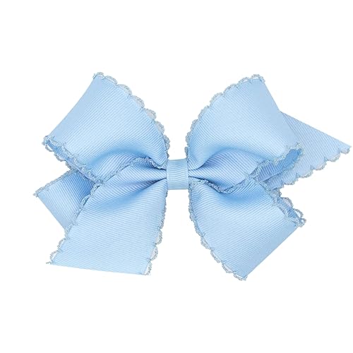 Wee Ones Girls' Classic Grosgrain Moonstitch Edge Hair Bow on a WeeStay Hair Clip, Medium, White with Light Pink - Jamouz