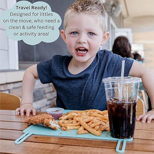 100% Silicone Placemat with Teething Edge Bumper/Spill Stopper | Dishwasher Safe, Travel Ready Non-Slip Suction Activity Mat for Infants, Babies, Toddlers, Children, Kids (Sage Green) - Jamouz
