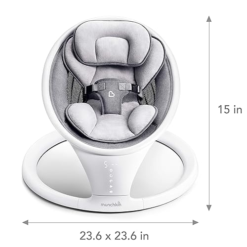 Munchkin Baby Swing, Portable and Lightweight, Bluetooth Enabled Electric Infant Rocker with Natural Sway in 5 Ranges of Motion, Newborn Nursery Essentials, White/Grey - Jamouz