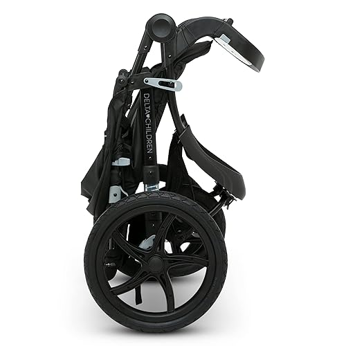 Delta Children Apollo Jogging Stroller - Shock Absorbing Frame with Large Canopy & Recline - Car Seat Compatible, Black - Jamouz