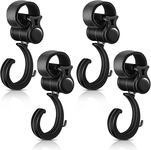 4 Pcs Walker Hooks Wheelchair Hanging Hooks 360° Rotation Stroller Hooks Stroller Hanger Diaper Bag Hanger Stroller Bags Purse Organizer Stroller Wheelchair Walker Accessories - Jamouz