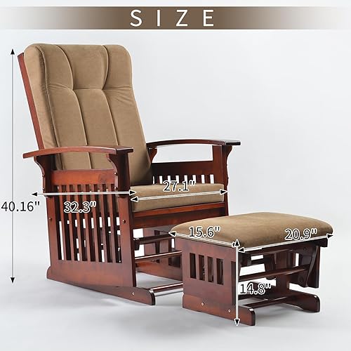 Rustic Glider Chair for Nursery with Ottoman, Resistant Rubber Wood Nursery Glider and Ottoman Sets for Relaxing, Rocking Chair for Living Room Bedroom (Flower) - Jamouz
