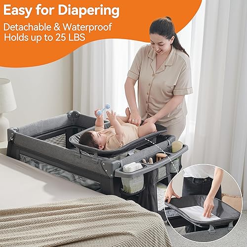 Pamo Babe 3-in-1 Baby Playard, Basic Magic Fold Nursery Center with Zip Door & Changing Table, One Second to Set Play Yard - Jamouz