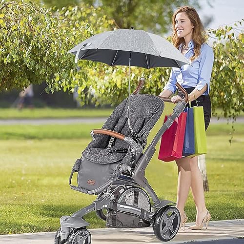 Baby Stroller Parasol, Universal Umbrella with Clamp, 360 Degree Adjustable UV Protection Stroller Sun Shade, Waterproof Umbrella for Trolley, Bike, Wheelchair, Beach Chair - Jamouz