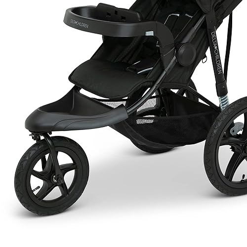 Delta Children Apollo Jogging Stroller - Shock Absorbing Frame with Large Canopy & Recline - Car Seat Compatible, Black - Jamouz