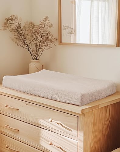 Changing Pad Cover for Baby Boy Girl 2 Pack, Muslin Changing Table Pad Covers with Boho Style, Neutral Nursery Bedding Essentials Soft and Breathable(Dusty Rose & Flower-A) - Jamouz