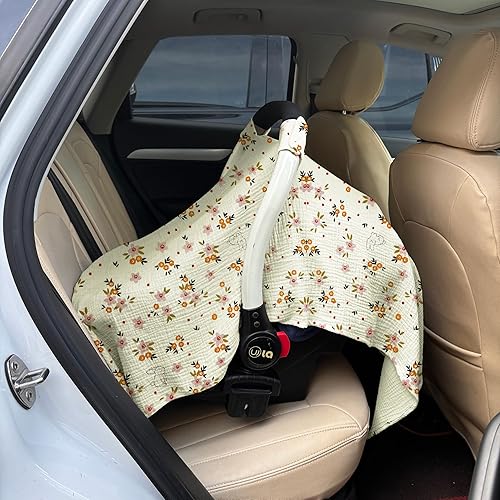 100% Muslin Cotton Car Seat Cover Baby, Carseat Canopy Cover, Universal Fit Stroller Covers for Boys and Girls (Roman Green) - Jamouz