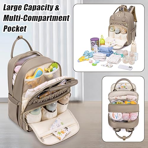 Diaper Bag Backpack,Stylish Baby Diaper Bag,Waterproof Travel Diaper Backpacks Baby Bags with Changing Pad,Stroller Straps,Insulated Pockets (Khaki) - Jamouz