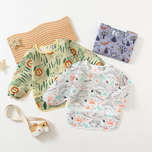 3 Pack Long Sleeve Bib,Baby Smock for Eating 6-30 Months Reusable Shirt Bibs for Babies Toddler - Jamouz
