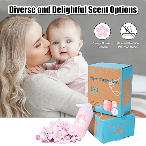 Baby Disposable Diaper Bags, Waste Bags 8 Refill Rolls/120 Bags with Dispenser, Convenient and Quick Diaper Disposal, Unscented - Jamouz