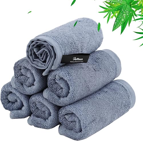 Wash Cloths 6 Pack, Reusable Makeup Remover Towel, 13x13 inch Large Washcloths for Face and Body, Super Soft and Skin Friendly Face Towel on Sensitive Skin, Easy to Rinse Grey Facial Cleaning Cloths - Jamouz