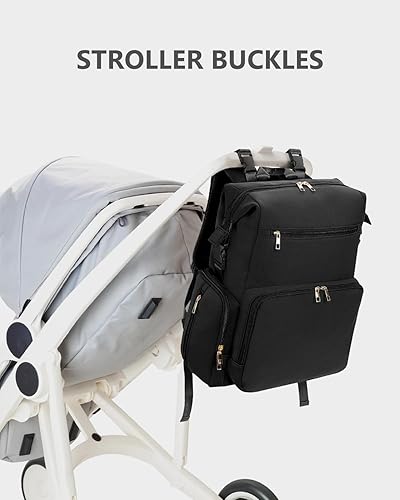 CEI-CEI Neoprene Diaper Bag Backpack with Changing Pad, Large Newborn Baby Maternity Bags Travel Tote with Insulated Pockets (Black) - Jamouz