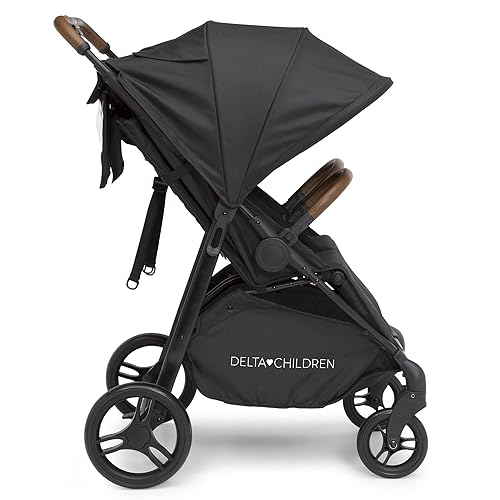 Delta Children Cruzer Double Stroller – Lightweight Side by Side with Reclining Seats, Extendable Canopies and Flat Fold, Black - Jamouz