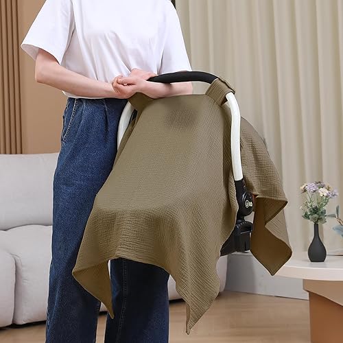 100% Muslin Cotton Car Seat Cover Baby, Carseat Canopy Cover, Universal Fit Stroller Covers for Boys and Girls (Roman Green) - Jamouz