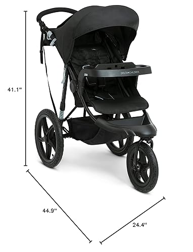 Delta Children Apollo Jogging Stroller - Shock Absorbing Frame with Large Canopy & Recline - Car Seat Compatible, Black - Jamouz