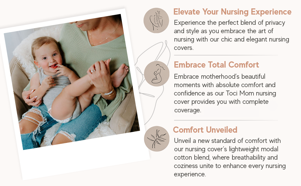 Mother with baby wearing a comfotable breathable modal cotton blend breastfeeding cover.