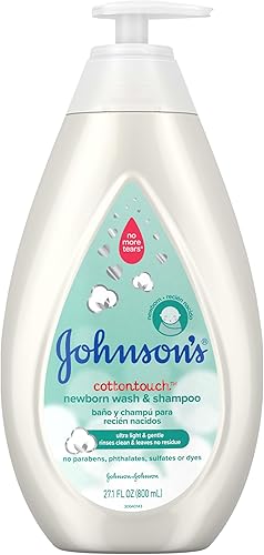 Johnson's CottonTouch Newborn Baby Wash & Shampoo with No More Tears, Sulfate-, Paraben- Free for Sensitive Skin, Made with Real Cotton, Gently Washes Away Dirt & Germs, 27.1 fl. oz - Jamouz