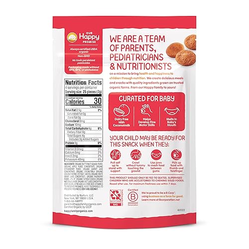 Happy Baby Organics Creamies Freeze-Dried Veggie & Fruit Snacks with Coconut Milk Strawberry Raspberry & Carrot, 1 Ounce (Pack of 8) - Jamouz