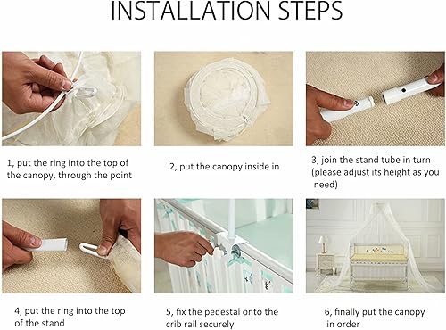 Baby Bed Canopy with Adjustable Clip-on Stand Baby Crib Cot Net Tent Hanging Dome Curtain Netting See Through Mesh Bed Cover Net Stand Rod - Jamouz