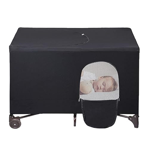 Crib Blackout Cover for Pack N Play, Stretchy Blackout Tent, Breathable Portable Travel Crib Shades, Baby Crib Canopy Cover for Indoor & Outdoor (Black) - Jamouz