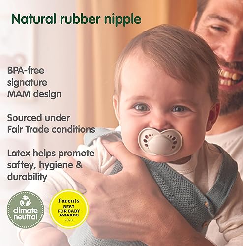 MAM Original Pure Pacifier, Climate Neutral MAM Natural Rubber Pacifier, Sustainable & Bio-Renewable Raw Materials, Sterilizer Case, Unisex, 0-6 Months, 2-Pack - Jamouz