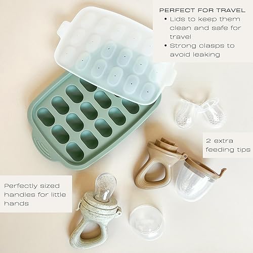 Hippypotamus Baby Food Feeder & Freezer Tray - Silicone Fruit Feeder - Pacifier Teething Toys - 2 Extra Pouches - Set of 2 - Jamouz