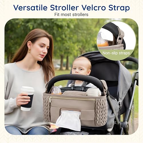 mommore Stroller Organizer with Insulated Cup Holders, Universal Stroller Caddy with Detachable Phone Bag, Stroller Accessories Fits for Uppababy, Doona, Jogger, Britax, Mompush, Bob - Jamouz