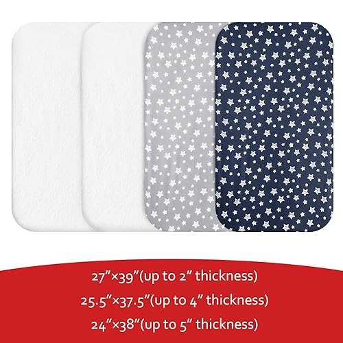 Pack and Play Sheets & Waterproof Terry Pack N Play Mattress Protector Pad Cover 4 Pack, Viscose Made from Bamboo Pack N Play Sheets Set, Grey & Navy - Jamouz