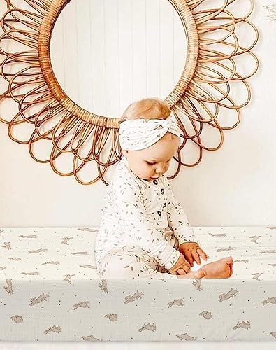 Changing Pad Cover for Baby Boy Girl 2 Pack, Muslin Changing Table Pad Covers with Boho Style, Neutral Nursery Bedding Essentials Soft and Breathable(Dusty Rose & Flower-A) - Jamouz