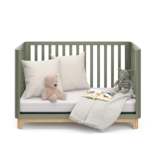 Storkcraft Santos 3-in-1 Convertible Crib (White with Natural) – GREENGUARD Gold Certified, Fits Standard Crib Mattress, Converts to Toddler Bed, Modern Style, Rounded Designer Details - Jamouz