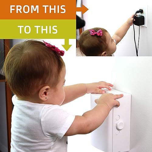 Baby Safety Outlet Cover BOX [Patent Pending] Double Lock for Much Better Toddler Proofing, Easier Operation, Simple 3 Step Install with Included Screws. Provides Extra Space Inside for Plugs,Adapters - Jamouz
