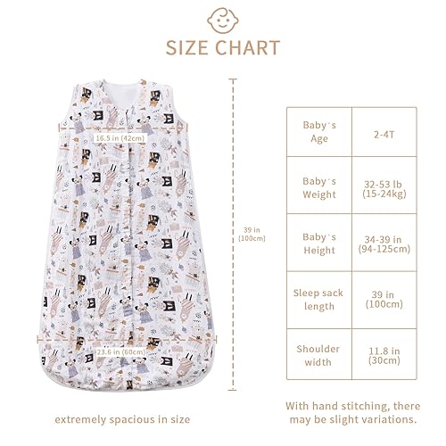 Baby Sleep Sack 2-4 T Baby Wearable Blanket 100% Organic Cotton 0.5 TOG Toddler Sleeping Sack 2- Way Zipper Soft Lightweight X-Large Pup - Jamouz