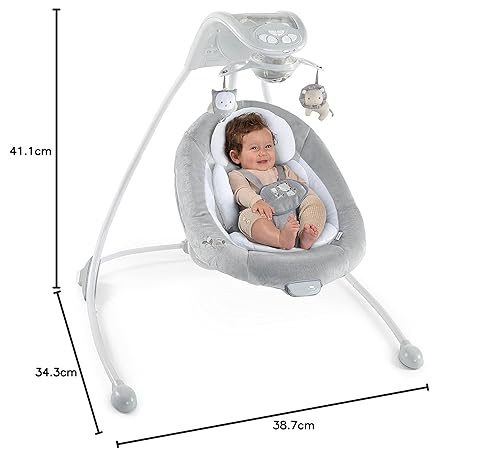 Ingenuity InLighten 5-Speed Baby Swing - Swivel Infant Seat, 5 Point Safety Harness, Nature Sounds, Lights - Nally Owl - Jamouz