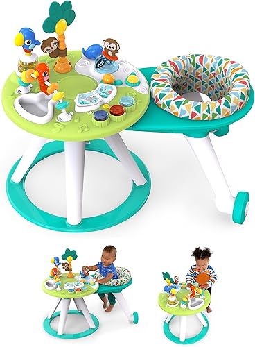 Bright Starts Around We Go 2-in-1 Baby Walker, Discovery Activity Center and Table, Tropic Cool, Ages 6 Months+ - Jamouz