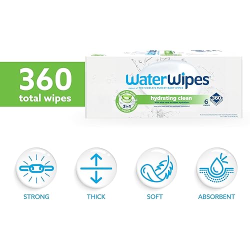 WaterWipes Soothing Clean Baby Wipes, 99% Water-Based Formula with Botanical Extract to Soothe & Protect Skin, Unscented & Hypoallergenic, 360 Count (6 Packs) - Jamouz