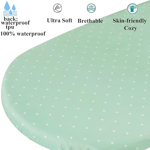 Waterproof Bassinet Sheet Compatible with Graco Pack n-Play Dome LX Bassinet(not playard), 2 Pack Jersey Knit Super Soft for Baby Green Botanical Leaf & Dots - Jamouz