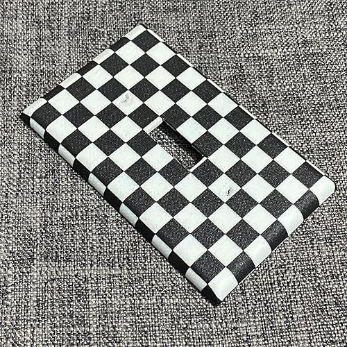 Checkered Print Squares Light Switch Cover Plate Checks Checkerboard Nursery Decor Wall Art Home Decor Gift Bedroom Living Room Kitchen neutral Gifs (Black and White) - Jamouz