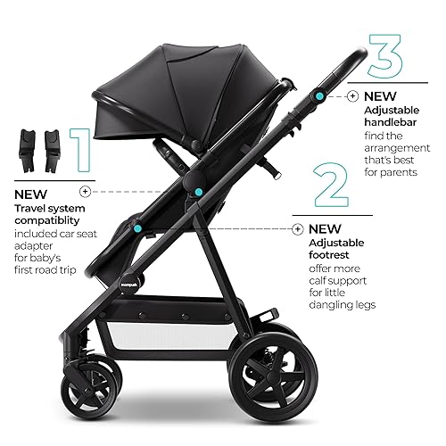 Mompush Meteor2 Baby Stroller 2-in-1 with Bassinet Mode, Compatible with Infant Car Seat Adapter Included, Full-Size Bassinet Strollers for Family Outings - Jamouz