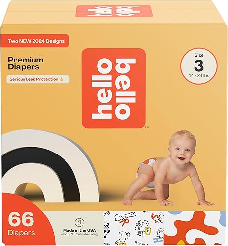 Hello Bello Premium Diapers Size 4, Honeysuckle Designs, 58ct Club Box, Hypoallergenic and Extra Absorbent - Jamouz