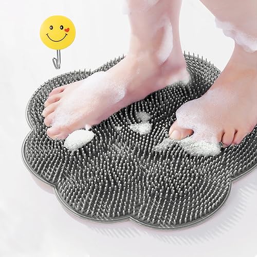 Shower Foot Scrubber,Shower Back Scrubber with Hook,Foot Washer with Suction Cups,Massager Cleaner Wash Brush(Blue) - Jamouz