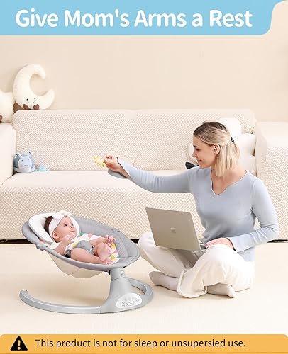 LAREX Baby Swings Electric Baby Swing Bluetooth Infant Swing Portable Rocker with 5 Speeds, 1 Seat Position, Remote Control, Grey - Jamouz